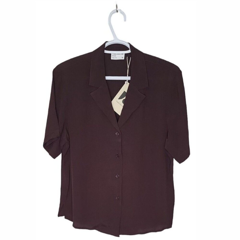 Frank And Oak Women's Blouse Size XS Short Sleeve Brown Fluid Camp Collar